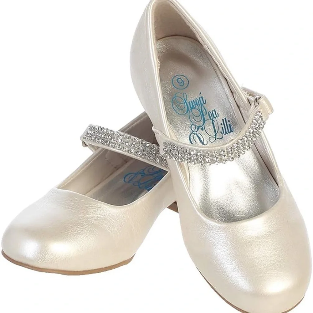 Swea Pea & Lilli girls formal Mary Janes Pearl White Rhinestones Excellent 1